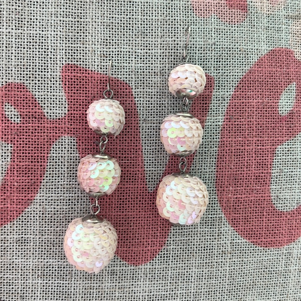 Pink iridescent sequined drop earrings